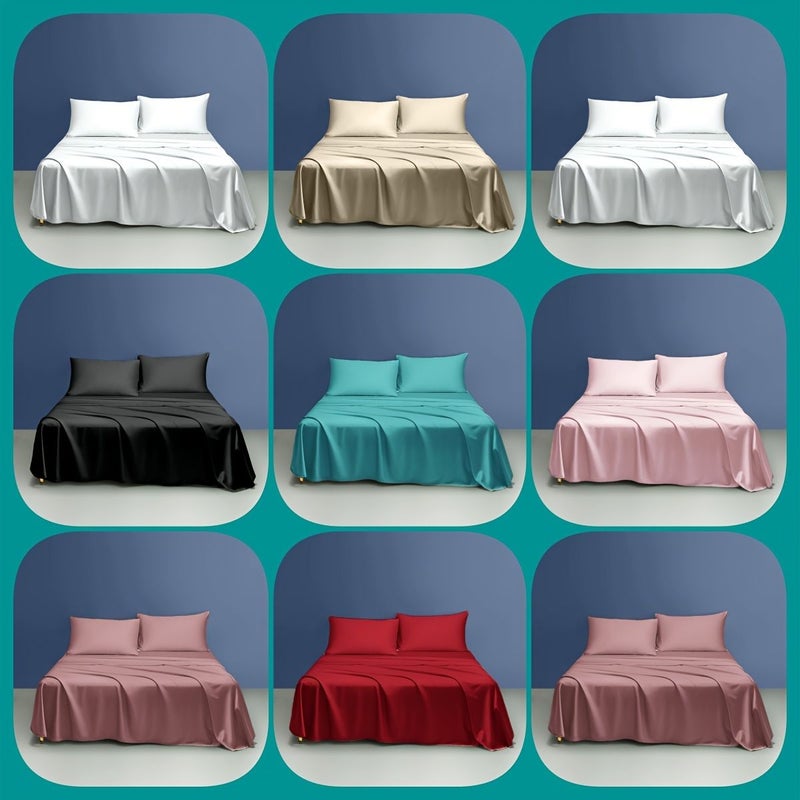 Satin Solid White Bed Sheet Simple Smooth Breathable All Season - Image 1