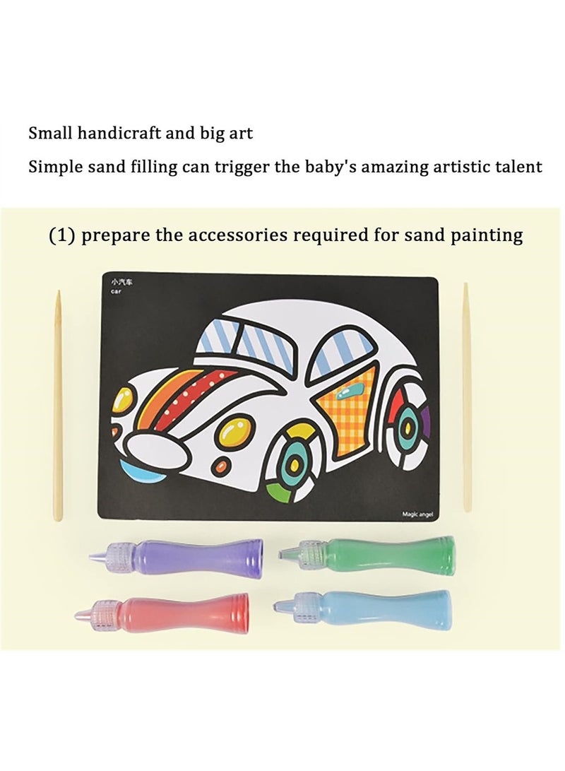 KASTWAVE Sand Painting Kit for Kids, Complete Sand Painting Tool Colored Sand Paintings with 12 Sand and 12 Paintings, Table Sand Art Toys DIY Sand Art, Brush Wooden Pen Sand for Kids - Image 4