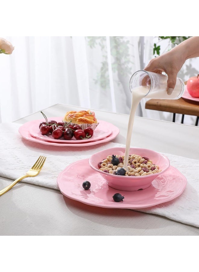 ZAROCRUS 18 Piece Pink Dinnerware Set Lightweight Kitchen Dining Plates and Bowls Set Durable Melamine Dishes Set of 6 Unbreakable RV Camping Dishes Dishwasher Safe - Image 4