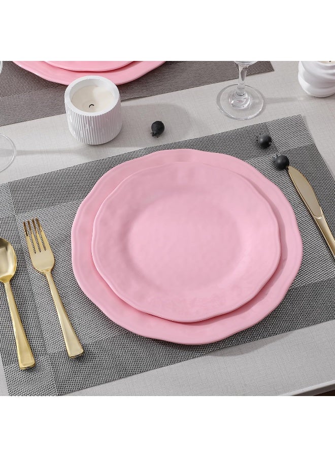 ZAROCRUS 18 Piece Pink Dinnerware Set Lightweight Kitchen Dining Plates and Bowls Set Durable Melamine Dishes Set of 6 Unbreakable RV Camping Dishes Dishwasher Safe - Image 2