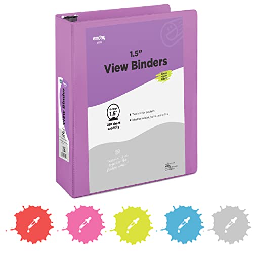 Enday 3 Ring Binder 1.5 Inch Purple, 1 ½ inch Binder Clear View Cover with 2 Inside Pockets, Colored School Supplies Office and Home – by Enday - Image 1