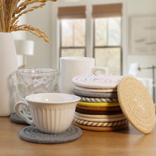 krastmon Coasters Set of 4 for Drinks, Cotton Woven 4 Colors Absorbent Boho Coasters for Home Decor Cups - Hot or Cold Drink Thickened (Mocha Mousse Color) - Image 4