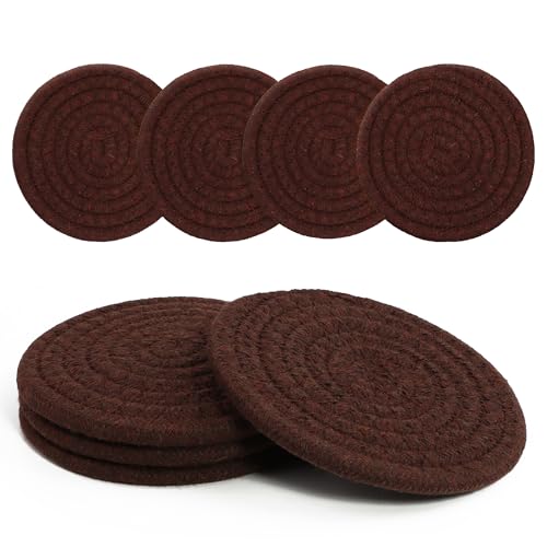 krastmon Coasters Set of 4 for Drinks, Cotton Woven 4 Colors Absorbent Boho Coasters for Home Decor Cups - Hot or Cold Drink Thickened (Mocha Mousse Color) - Image 1