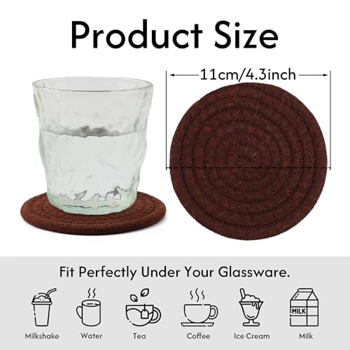 krastmon Coasters Set of 4 for Drinks, Cotton Woven 4 Colors Absorbent Boho Coasters for Home Decor Cups - Hot or Cold Drink Thickened (Mocha Mousse Color) - Image 2