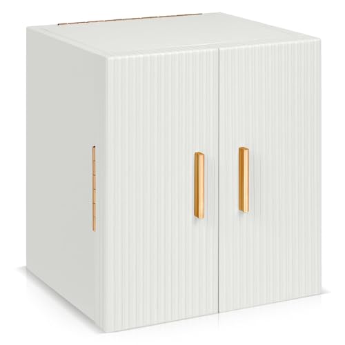 Dajasan Large Jewelry Box Organizer Jewelry Storage Organizer with 3 Drawers Huge Jewelry Box with Mirror for Women Girls Double Door Textured PU Leather Gift Idea Stylish White Gold - Image 1