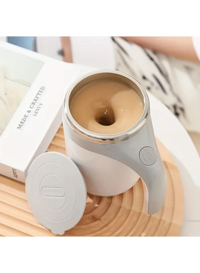 Grey White Fully Automatic Stirring Cup Electric Coffee Mug Magnetic Stainless Steel Travel Mug - Image 4