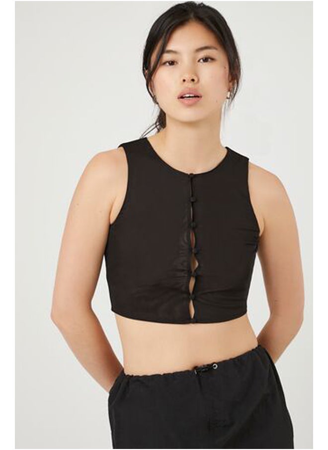 FOREVER 21 - Button-Front Mesh Crop Top - Image 1