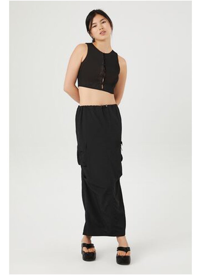 FOREVER 21 - Button-Front Mesh Crop Top - Image 1