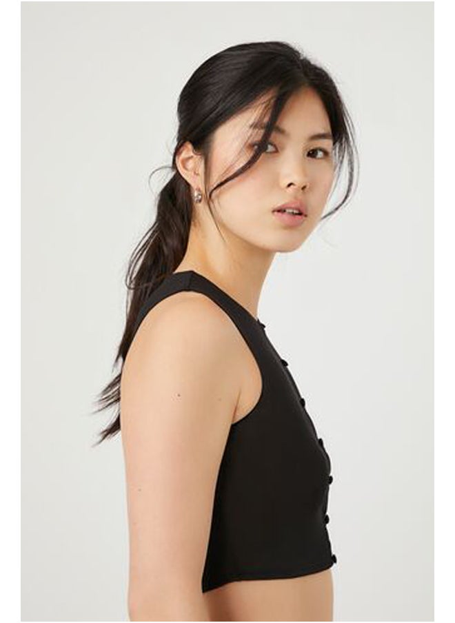 FOREVER 21 - Button-Front Mesh Crop Top - Image 1
