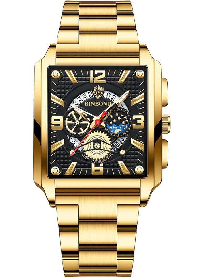 JewelryWe Watches Men Stainless Steel Square Luxury Date Calendar 30 M Waterproof Analogue Quartz Wrist Watch Men Stainless Steel Bracelet Watch With Rectangular Dial And Luminous Hands - Image 1
