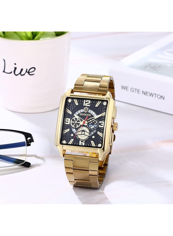 JewelryWe Watches Men Stainless Steel Square Luxury Date Calendar 30 M Waterproof Analogue Quartz Wrist Watch Men Stainless Steel Bracelet Watch With Rectangular Dial And Luminous Hands - Image 4