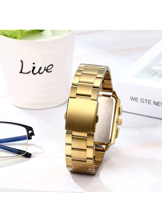 JewelryWe Watches Men Stainless Steel Square Luxury Date Calendar 30 M Waterproof Analogue Quartz Wrist Watch Men Stainless Steel Bracelet Watch With Rectangular Dial And Luminous Hands - Image 3