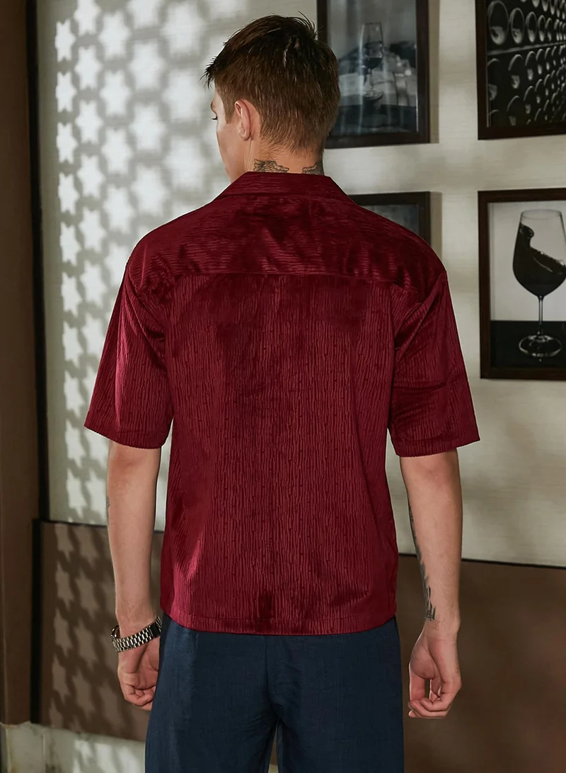 Campus Sutra Men's Burgundy Red Veined Utility Oversized Shirt