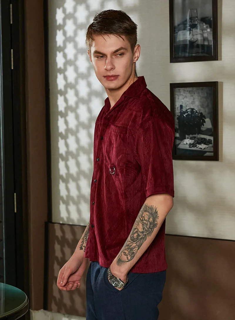 Campus Sutra Men's Burgundy Red Veined Utility Oversized Shirt