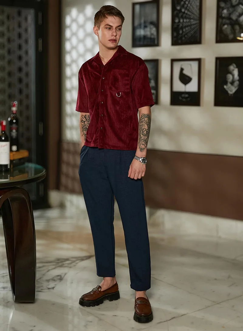 Campus Sutra Men's Burgundy Red Veined Utility Oversized Shirt