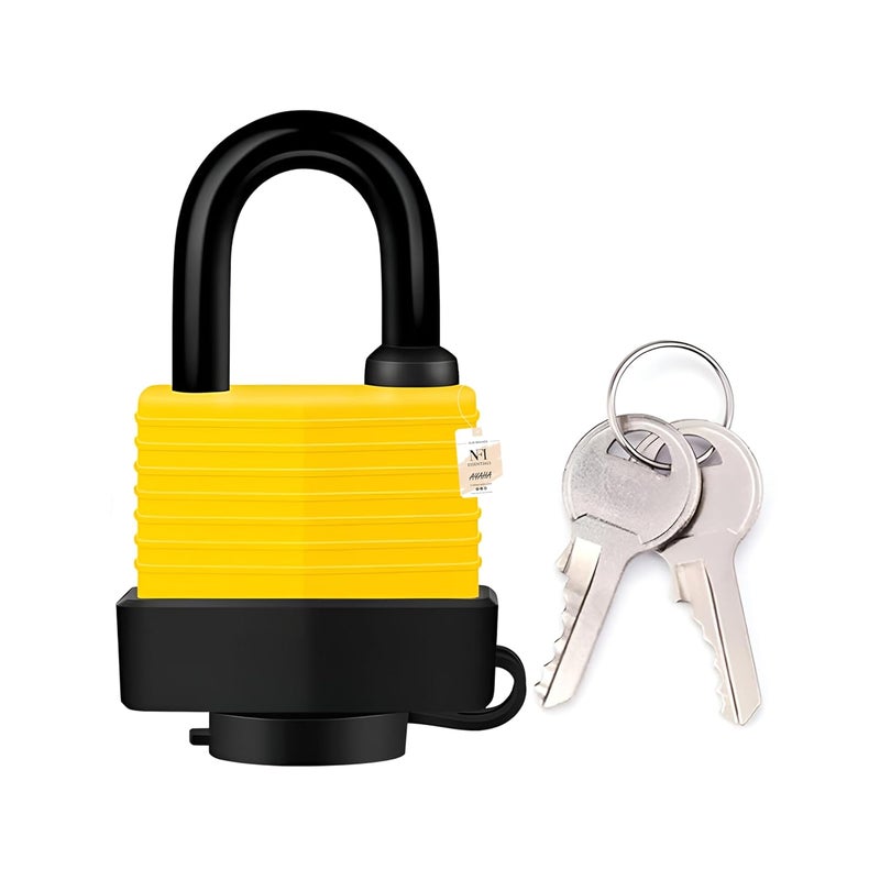 NFI essentials Long Shackle Heavy Duty 60 mm Covered Laminated Steel Keyed Padlocks Dustproof & Waterproof 1 Pc &3 Keys with Protector Steel for Gym Locker Luggage Locks - Image 1