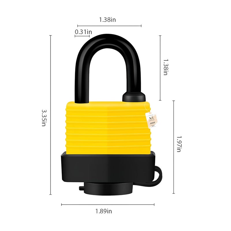 NFI essentials Long Shackle Heavy Duty 60 mm Covered Laminated Steel Keyed Padlocks Dustproof & Waterproof 1 Pc &3 Keys with Protector Steel for Gym Locker Luggage Locks - Image 4