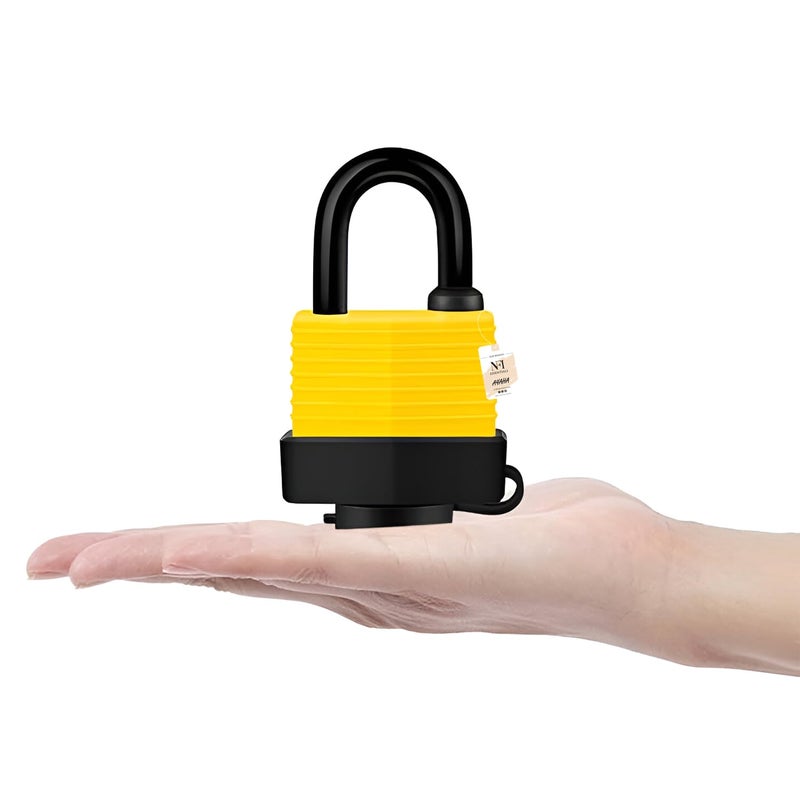 NFI essentials Long Shackle Heavy Duty 60 mm Covered Laminated Steel Keyed Padlocks Dustproof & Waterproof 1 Pc &3 Keys with Protector Steel for Gym Locker Luggage Locks - Image 2