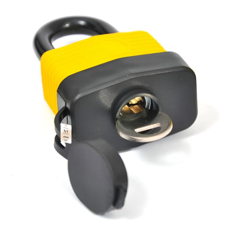 NFI essentials Long Shackle Heavy Duty 60 mm Covered Laminated Steel Keyed Padlocks Dustproof & Waterproof 1 Pc &3 Keys with Protector Steel for Gym Locker Luggage Locks - Image 3