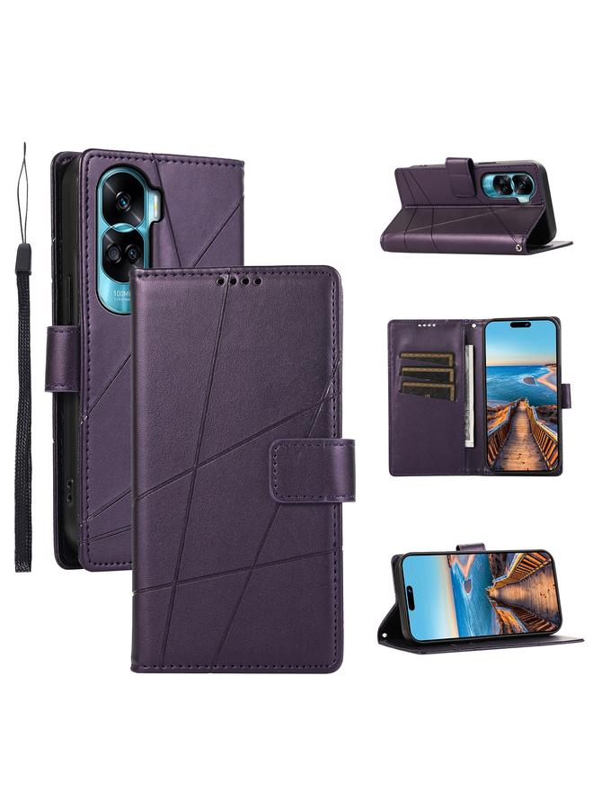 Zaboon Case For Honor 90 Lite PU Genuine Leather Texture Embossed Line Phone Case - Image 1