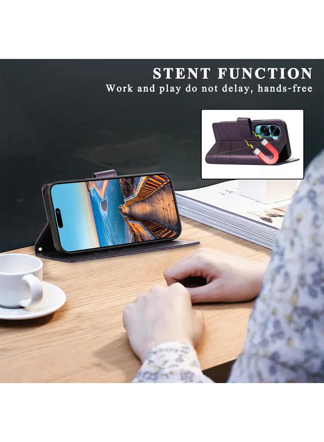 Zaboon Case For Honor 90 Lite PU Genuine Leather Texture Embossed Line Phone Case - Image 5