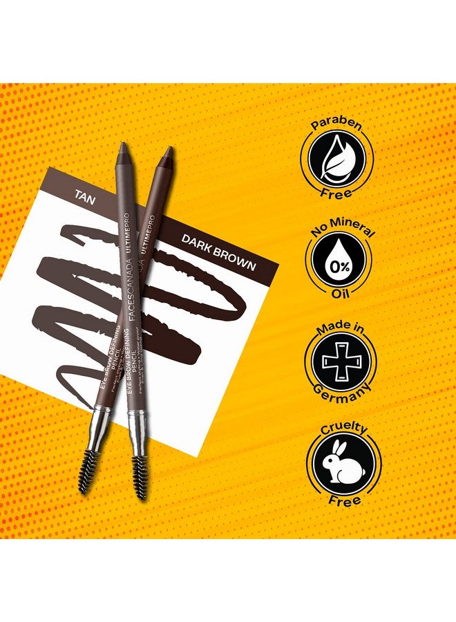 Faces Canada Ultime Pro Eyebrow Defining Pencil - Dark Brown 02, 1.2 G | Gel Gliding, Long Lasting Color Pay Off | Natural Looking Brows | With Spoolie Brush | Waterproof, Transferproof & Smudgeproof