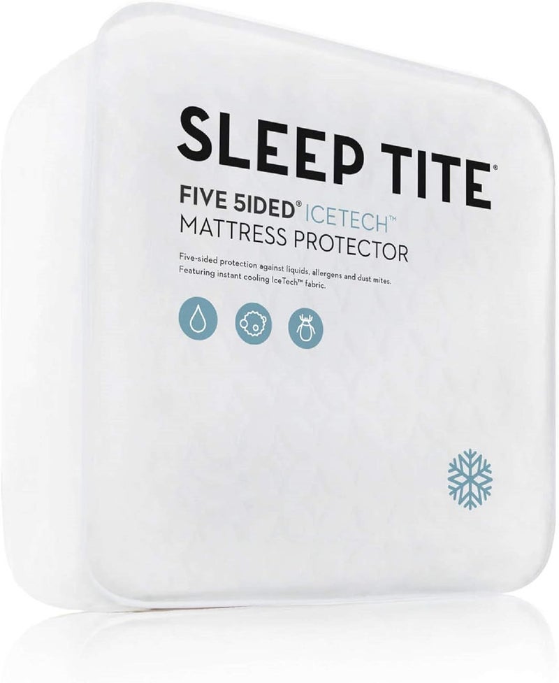 MALOUF MALOUF SLICKK5P Sleep TITE Five IceTech Waterproof Mattress ProtectorTop and Side Protection with Cooling TechnologyKing White  - Image 1