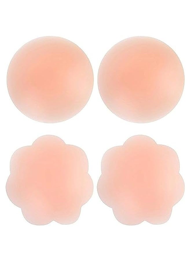 AL RAID - 2 Pairs Reusable Silicone Nipple Cover Invisible Self Adhesive Silicone Breast Pads Breathable, Nude, One Size - Image 1