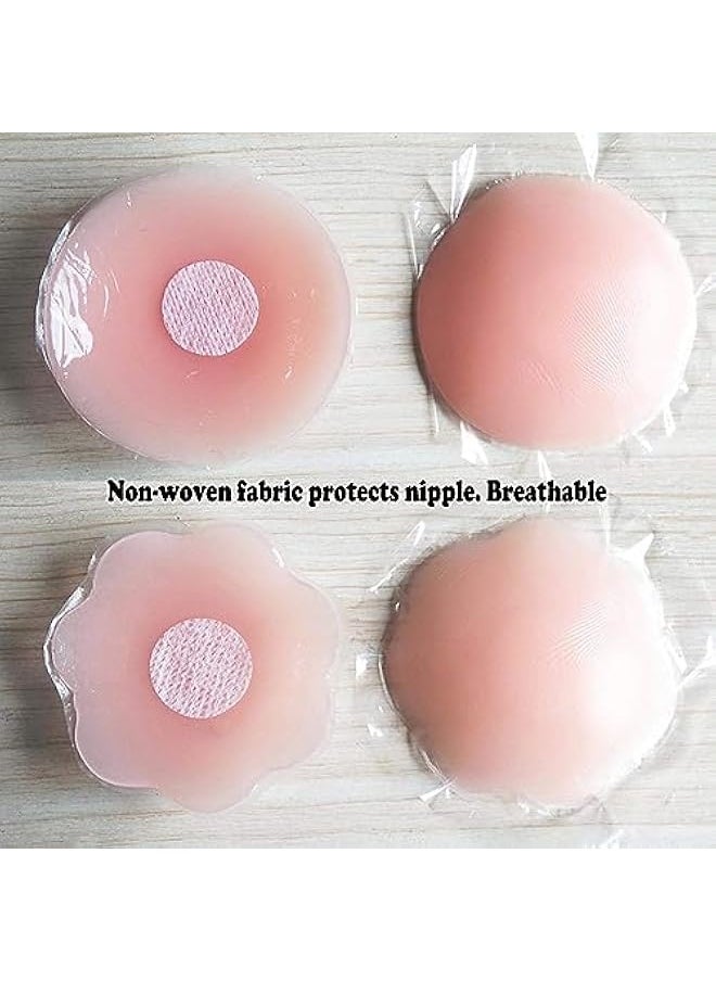 AL RAID - 2 Pairs Reusable Silicone Nipple Cover Invisible Self Adhesive Silicone Breast Pads Breathable, Nude, One Size - Image 1