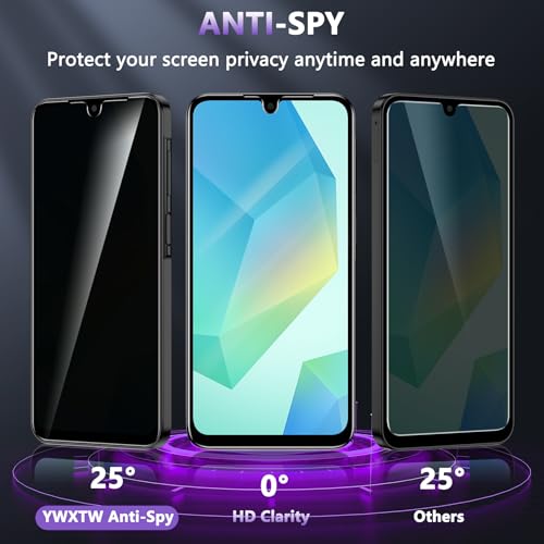 YWXTW 2 Pack Privacy Screen Protector for Samsung Galaxy A16 5G Upgraded 25 Anti Spy Private Tempered Glass Screen Protector for Samsung A16 5G Anti Scratch - Image 3