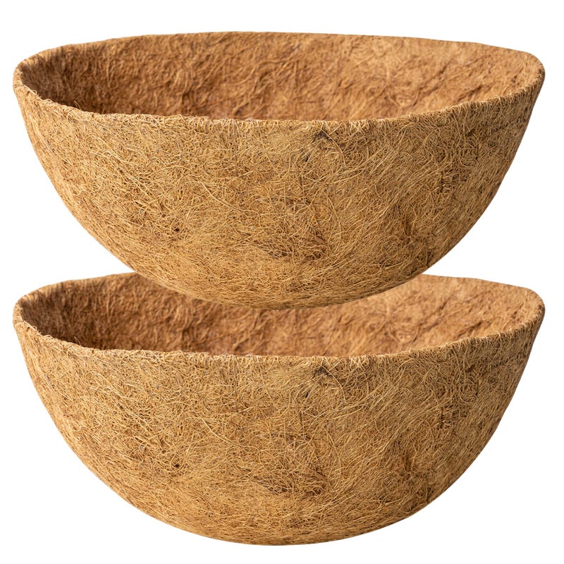 Karlliu 2 Pack 16 Inch Round Replacement Coco Liners for Hanging Basket Natural Coconut Fiber Liner for Flower Planter Coco Coir Pots for Outdoor Garden Plants