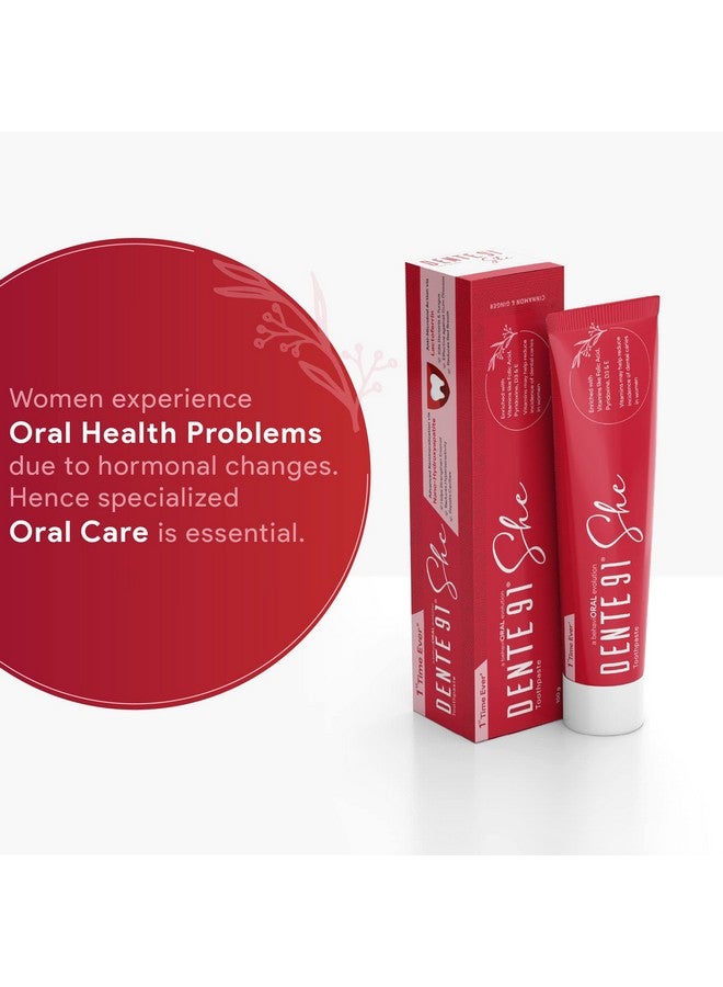 DENTE91 She Toothpaste Specially Crafted For Women, Contains Folic Acid & Vitamins (B6, E, D3), Cinnamon & Ginger Flavour, Free From Sls, Fluoride & Paraben 100G (Pack Of 2)  - Image 3