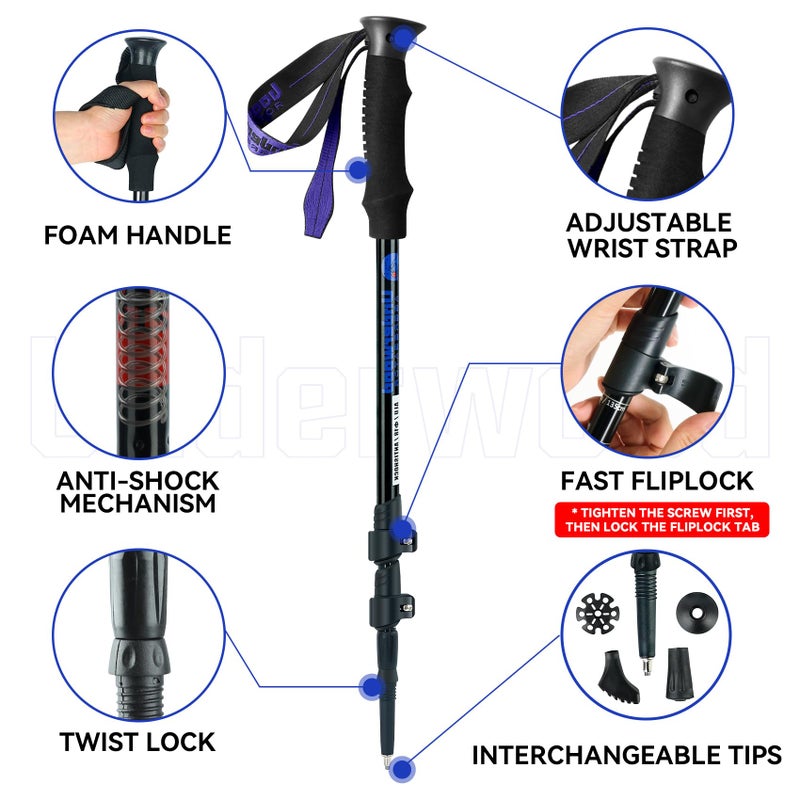 Underwood Aggregator Collapsible Trekking Poles for Hiking 2 Pack - Adjustable Aluminum Hiking Poles, Lightweight Walking Sticks for Women, Men, Seniors, Kids, Trekking Sticks for Backpacking by Underwood Aggregator - Image 2