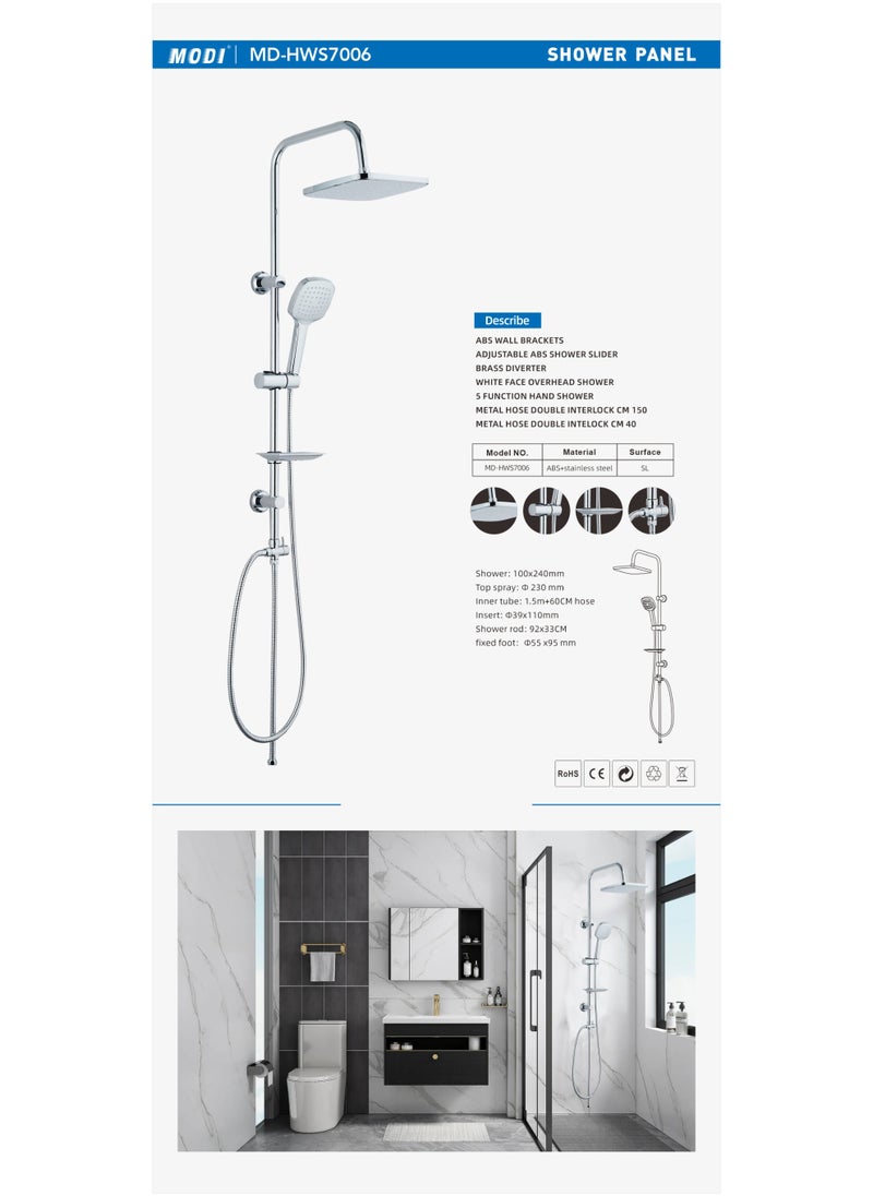 MODI V.MAX MODI Stainless Steel Shower Wall Panel System | 5 Function Hand Shower Top Spray, Inner Tube and Shower Rod Shower System  - Image 3