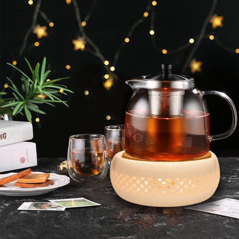 KEISSCO Teapot Warmer, Ceramic Teapot Heater with Cork Cushion Coffee Tea Warmer for Glass, Stainless Steel, Ceramic Teapot and Other Heatproof Dish Warming Use - Image 4
