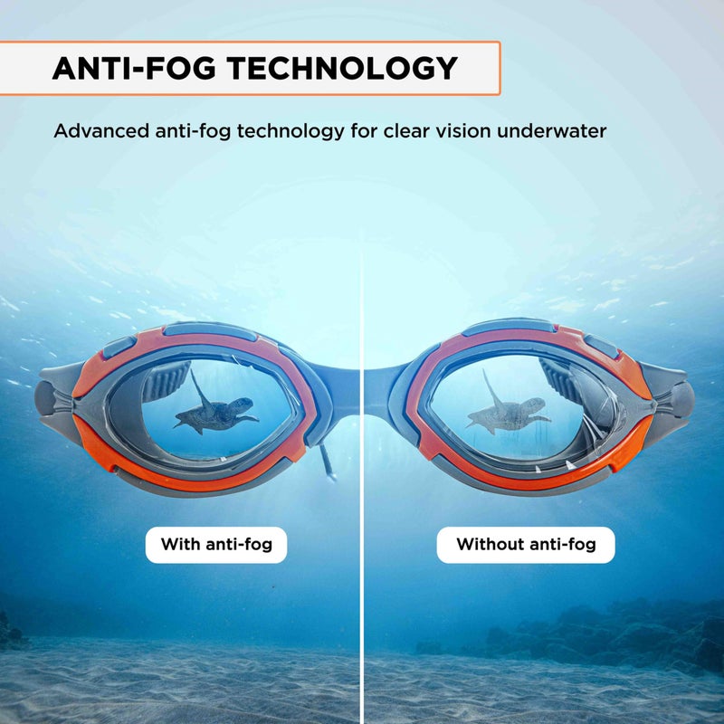 Endless EL1001 Swimming Goggle with Anti-Fog and UV Protection | Orange | Attached Ear Buds and Adjustable Strap | Soft Silicone Gasket for Leak Proof | With Hard Case - Image 4