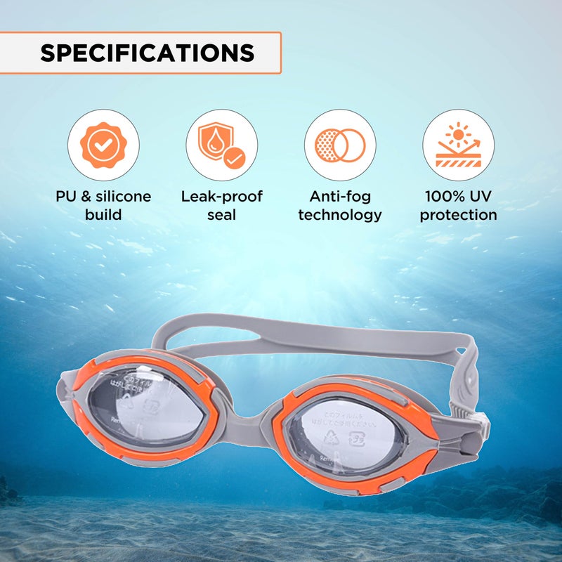 Endless EL1001 Swimming Goggle with Anti-Fog and UV Protection | Orange | Attached Ear Buds and Adjustable Strap | Soft Silicone Gasket for Leak Proof | With Hard Case - Image 2