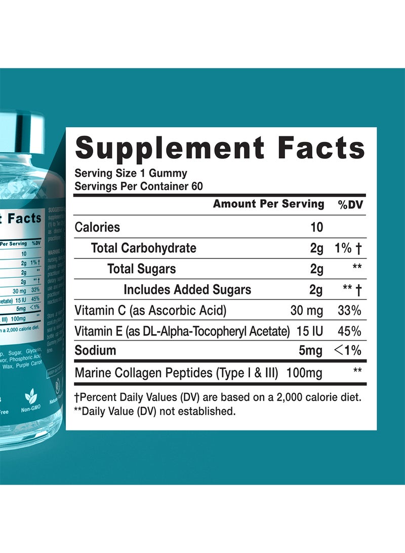 Marine Collagen Adult Gummies with Vitamins C And E, 60's