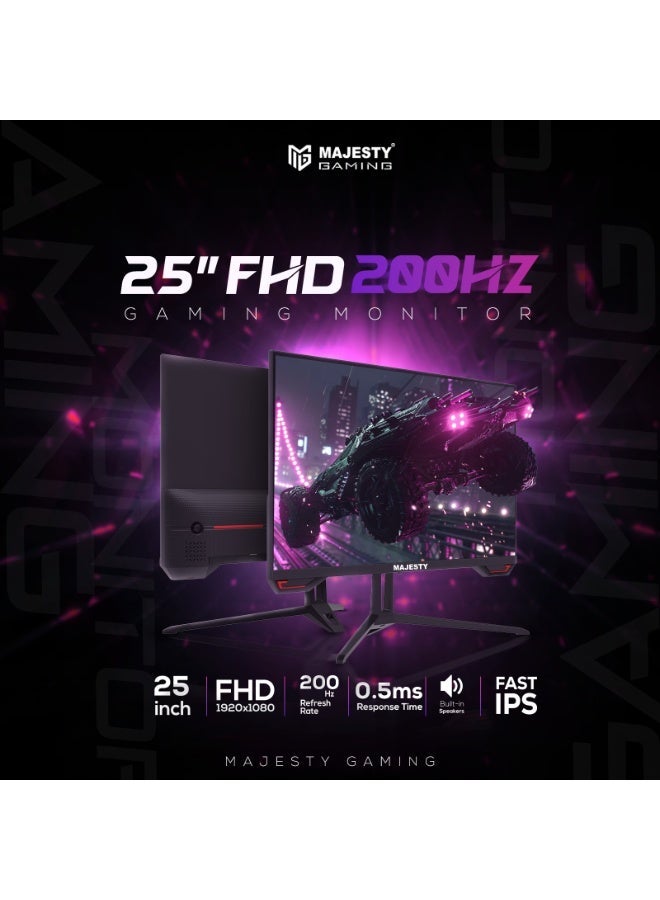 Majesty 24.5" FHD 1920x1080 Gaming Monitor | IPS | 200Hz | 0.5ms | HDR | 123% sRGB | G-SYNC & FreeSync | Built-in Speakers | DisplayPort & HDMI | VESA | Flexible Stand - Image 1