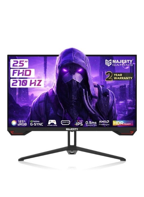 شاشة ألعاب ماجيستي 24.5 بوصة FHD 1920x1080 | IPS | 210Hz | 0.5ms | HDR | ‎123% sRGB | G-SYNC & FreeSync | سماعات مدمجة | DisplayPort & HDMI | VESA | حامل مرن