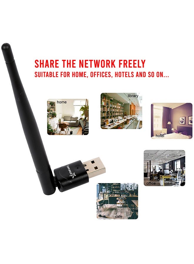 ستارسات دونجل واي فاي لاسلكي 2.4 جيجا بمنفذ USB مع هوائي أسود - Image 5