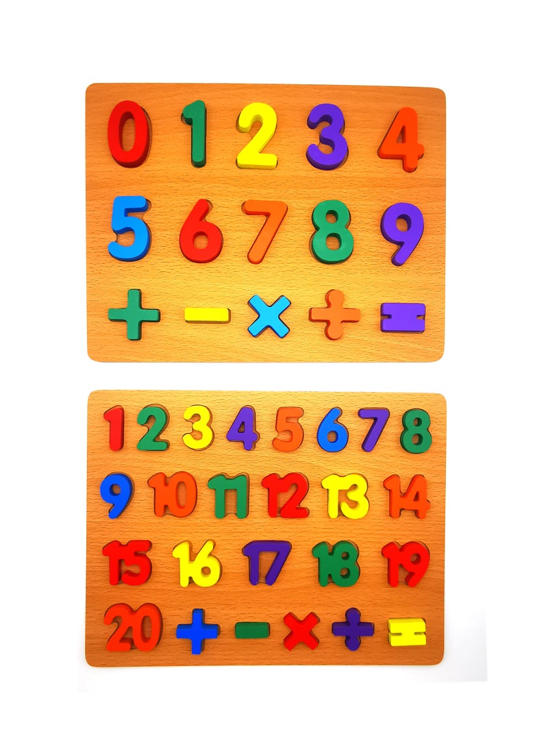 asmat Wooden Educational Combo Set Counting Numbers (0-9 & 1-20) Puzzle with Mathematical Signs Early Learning & Education Board  - Image 1