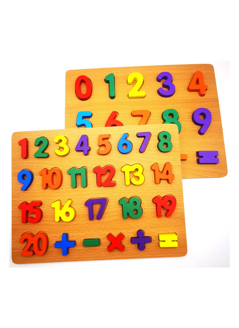 asmat Wooden Educational Combo Set Counting Numbers (0-9 & 1-20) Puzzle with Mathematical Signs Early Learning & Education Board  - Image 2