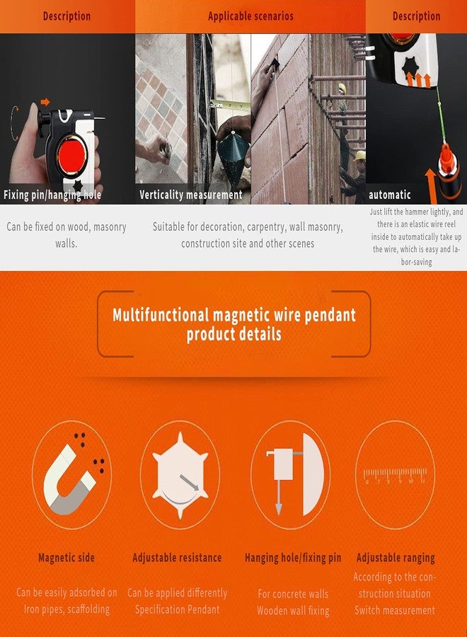 Jadeshay Magnetic Plumb Bob Setter, 4.5m Recoil Cord Auto-Lock with Strong Magnet & Adjustable Resistance, Quick-Stabilizing Layout Tool for Carpentry, Masonry, Wall Alignment - Image 4