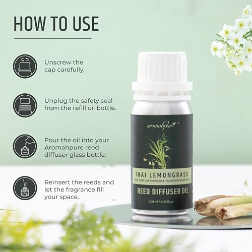 Aromahpure Reed Diffuser Oil 100ml |Lemongrass Fragrance Refill Reed Oil for Diffuser Set | IFRA-compliant Reed Diffuser Oil for home & Bathroom Fragrance Diffusers | Reed sticks not included - Image 3