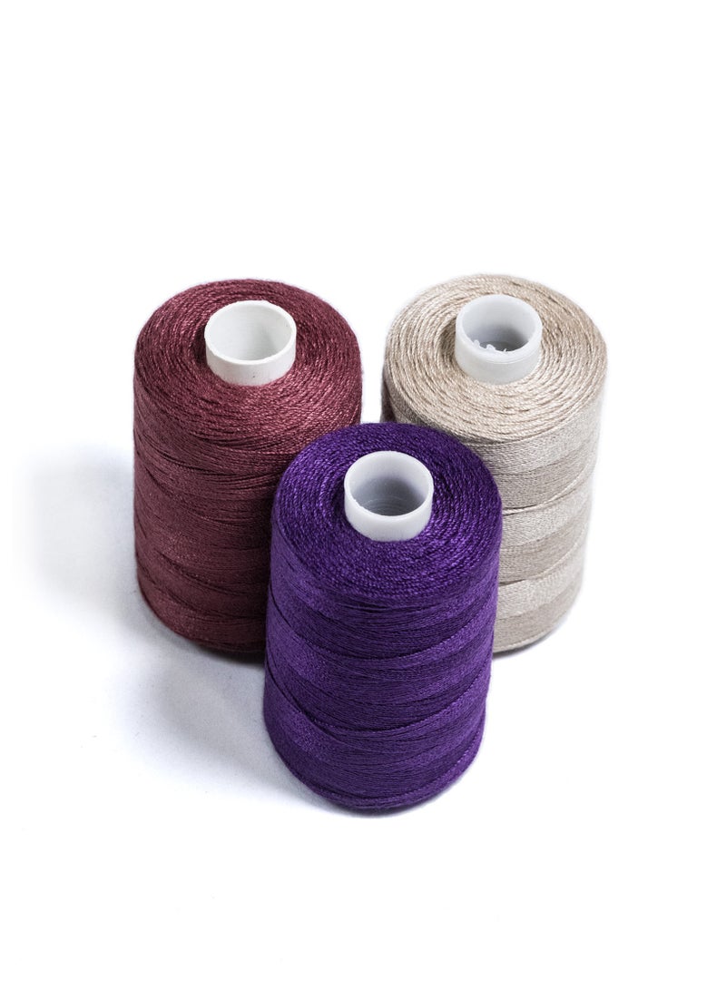 3 Rolls Jeans Sewing Threads – Durable Denim Stitching for DIY Projects (Purple, Beige, Pinkish Red) – 300 Yards Each - Image 1