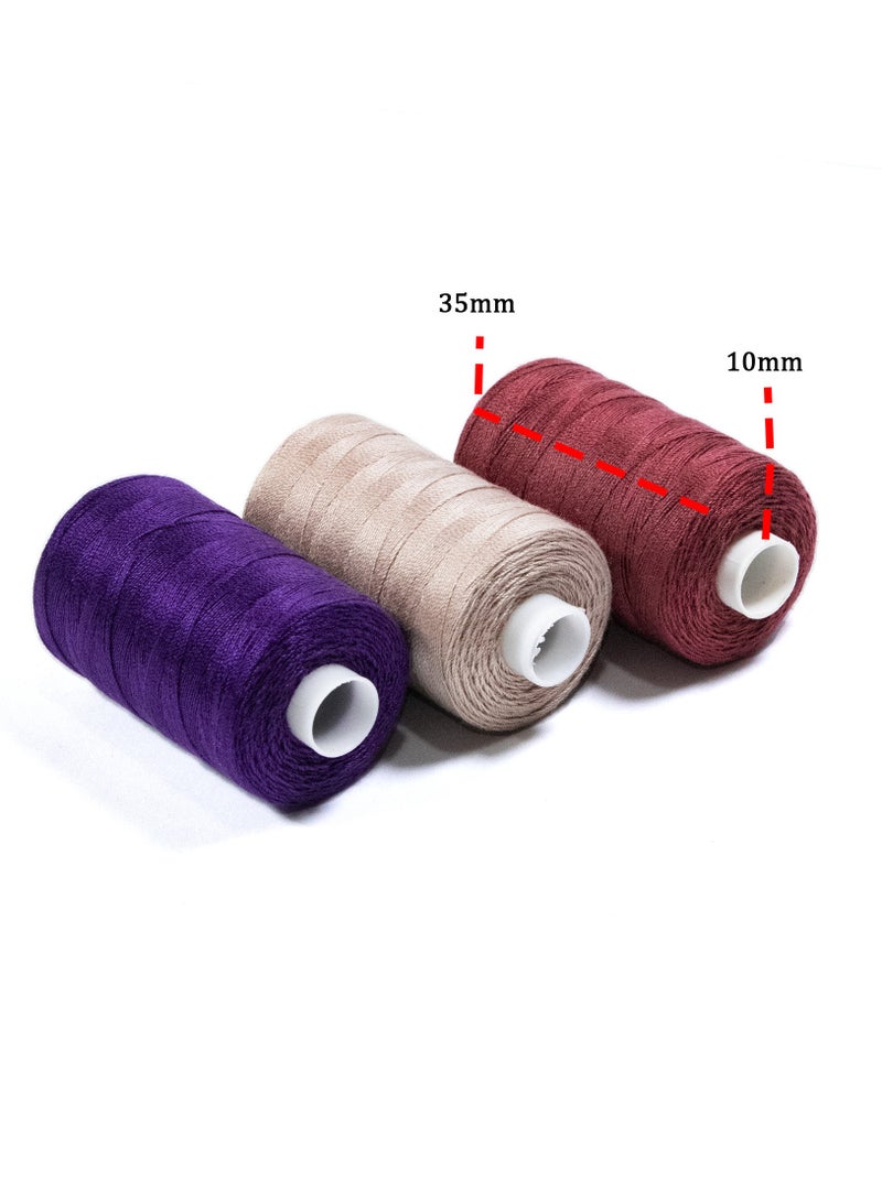 3 Rolls Jeans Sewing Threads – Durable Denim Stitching for DIY Projects (Purple, Beige, Pinkish Red) – 300 Yards Each - Image 2