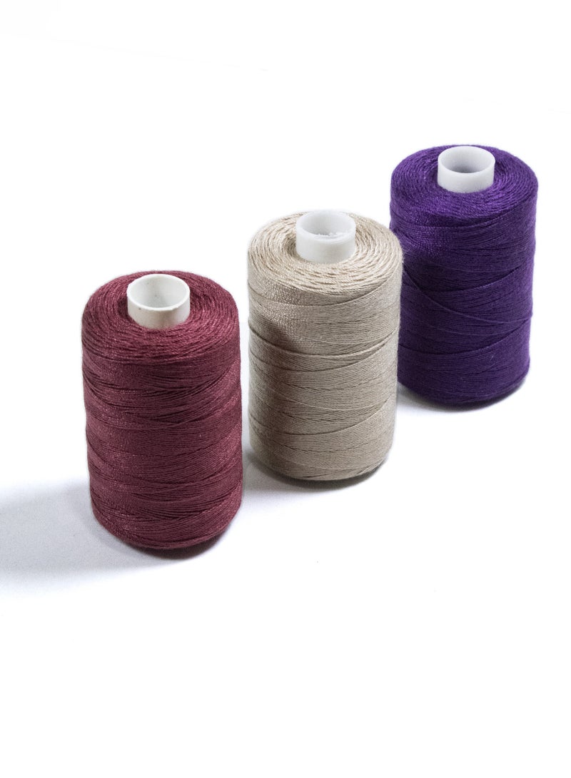 3 Rolls Jeans Sewing Threads – Durable Denim Stitching for DIY Projects (Purple, Beige, Pinkish Red) – 300 Yards Each - Image 3