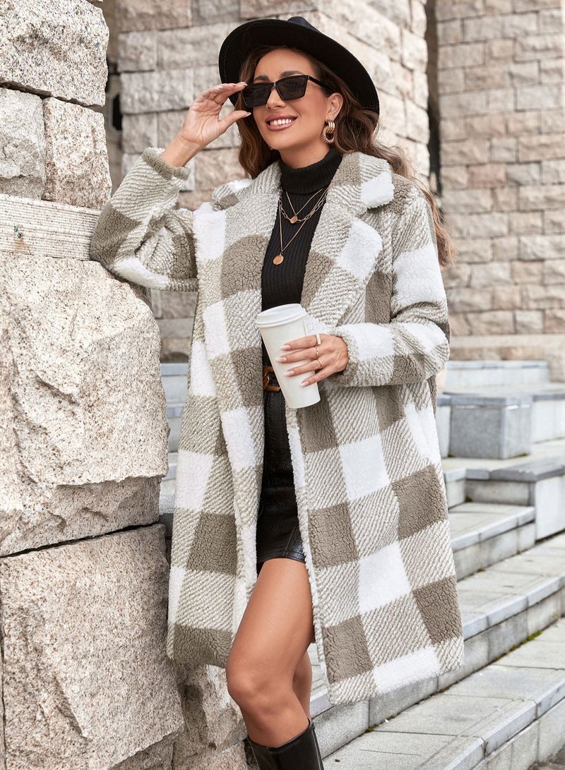 Loquat معطف جيب مربعات من صوف الحمل بألوان متعددة - Image 3