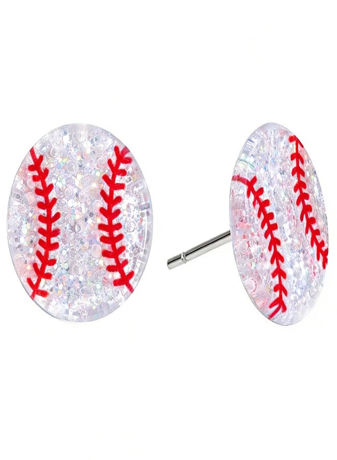 Nanafast Acrylic Sports Earrings for Women Small Glitter Soccer/Basketball/Baseball/Softball/Volleyball/Football Stud Earrings for Game Day Outfits Sport Lover Gifts-Baseball - Image 1